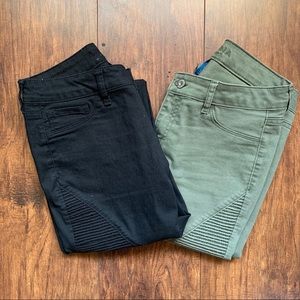 ARIZONA Black and Green Juniors Mid-Rise Jeans